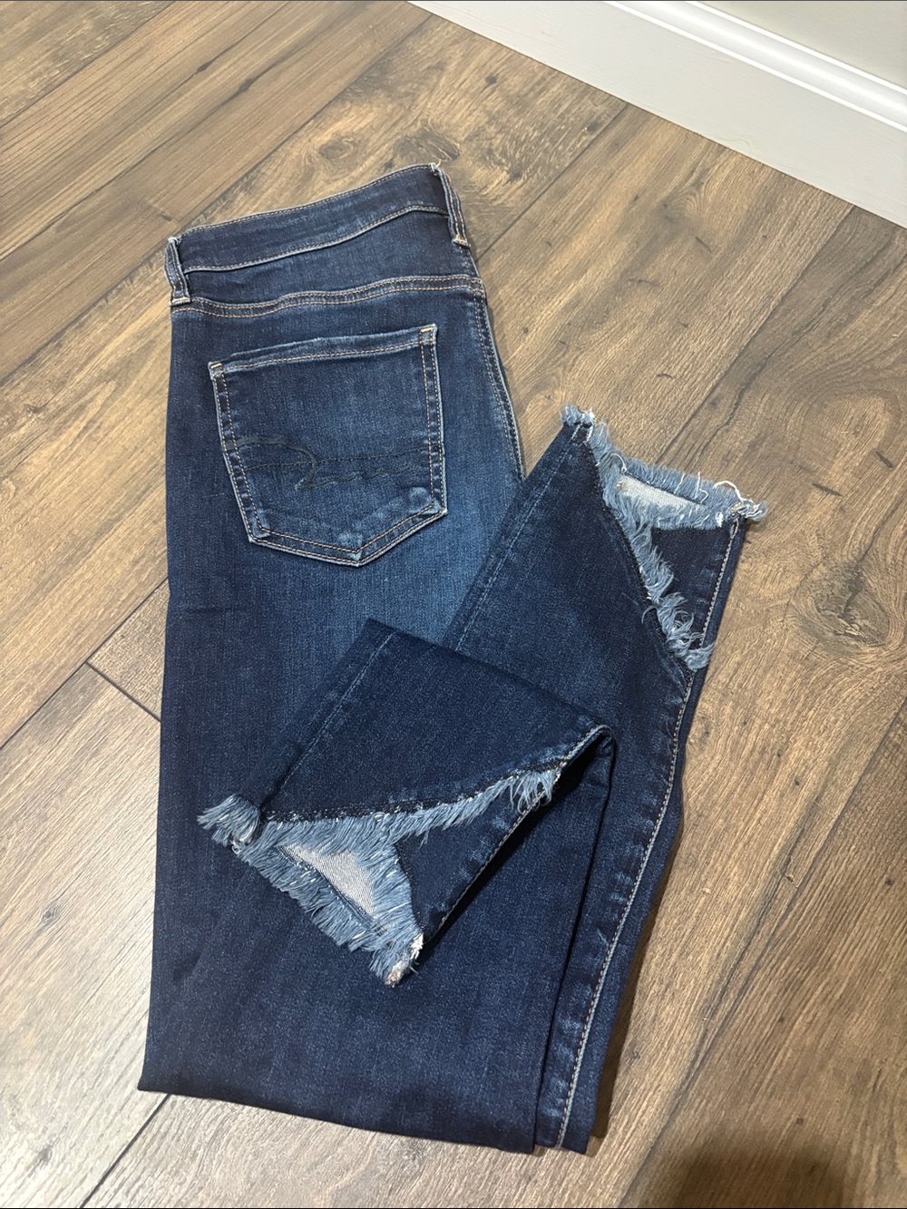 American Eagle Outfitters Dark Blue Distressed Ankle Jeans